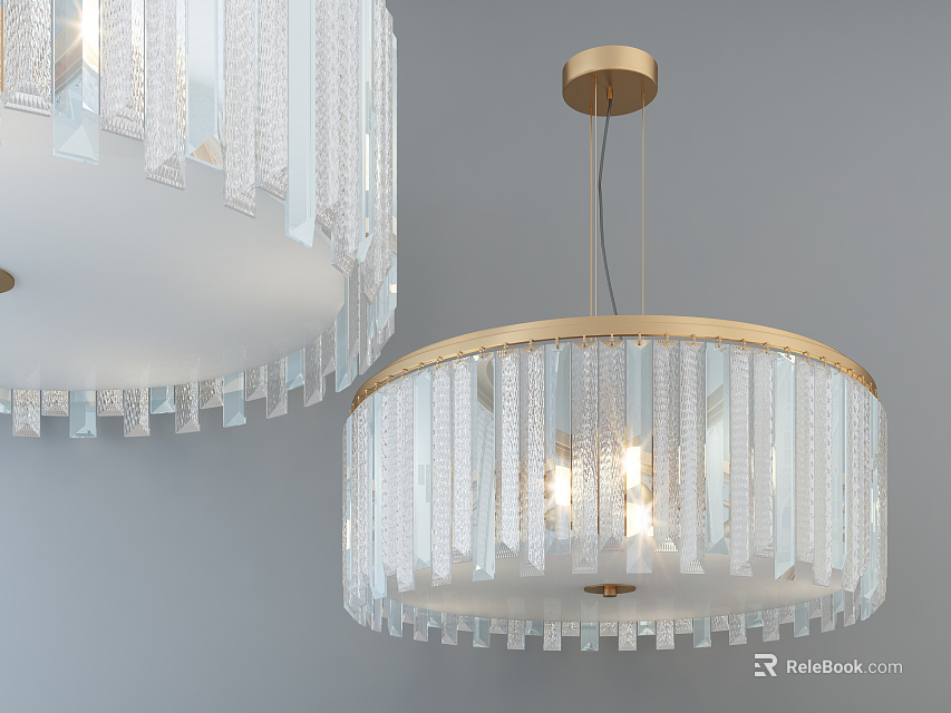 Elegant Modern Crystal Chandelier With Round Gold Frame And Sparkling Crystal Pendants 3d model 