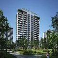 Modern High Rise Residential Building With Balconies Surrounded By Green Trees And Natural Surroundings