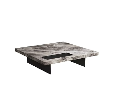 Modern Square Coffee Table With Marble Texture And Black Metal Base 3d model