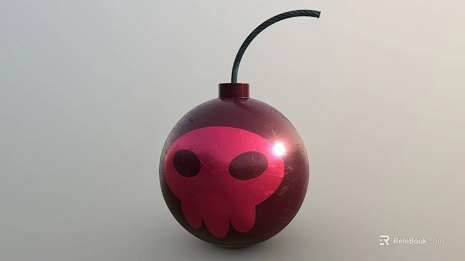Red Bomb Weapon Featuring Skull Design And Black Fuse For Tactical Use 3d model 
