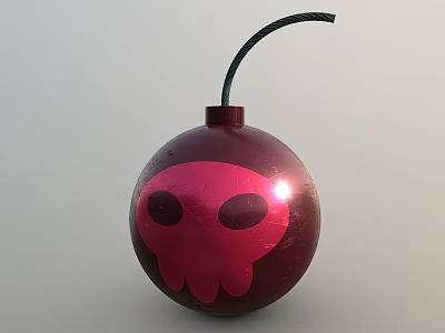 Red Bomb Weapon Featuring Skull Design And Black Fuse For Tactical Use 3d model