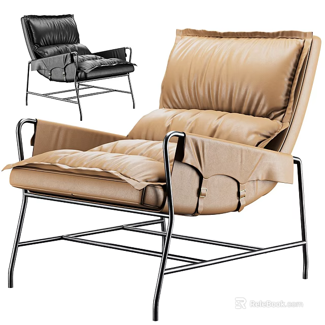 Modern Comfortable Leisure Chair with Soft Upholstery and Chrome Legs in Beige and Black Colors 3d model 