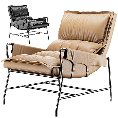Modern Comfortable Leisure Chair with Soft Upholstery and Chrome Legs in Beige and Black Colors 3d model
