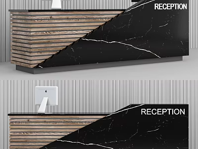 Modern Reception Desk With Wooden Stripes And Black Marble Surface 3d model