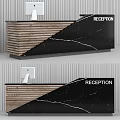 Modern Reception Desk With Wooden Stripes And Black Marble Surface