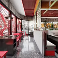 Modern Hot Pot Restaurant Interior With Refrigerator And Display Shelves 3d model