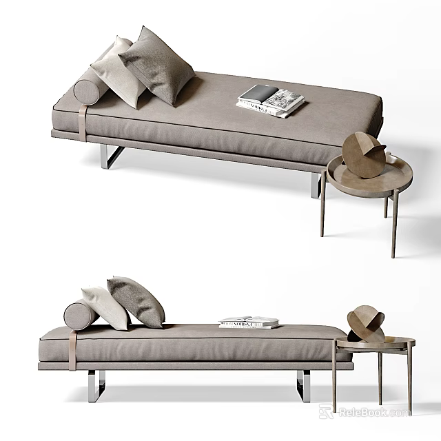 Modern Gray Chaise Lounge Interior With Soft Pillows Side Table And Magazines 3d model