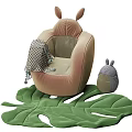 Brown Animal Ear Design Bean Bag Chair With Mesh Blanket And Green Leaf Mat
