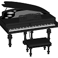 Elegant Musical Instruments Black Grand Piano with Carved Design and Matching Stool