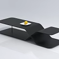 Modern Black Coffee Table With Unique Structure White Plate And Yellow Fruit