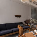 Cozy Living and Dining Area Interior With Pendant Light Sofa Dining Table And Plant
