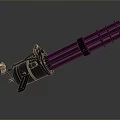 Modern Multi Barrel Machine Gun Featuring Metallic Structure Shiny Barrels And Mechanical Parts