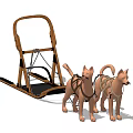 Realistic 3D Model Of Wooden Sleigh With Two Harnessed Dogs Design