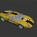 Yellow Sports Car With Black Stripes And Number 1 Decal Shiny Exterior