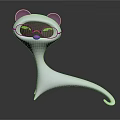 Cat Shaped Decorative Ornament Set With White Body Pink Ears Black Glasses And Green Eyes
