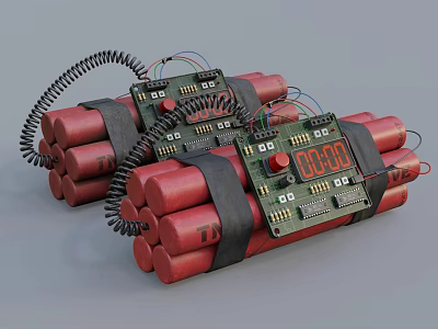 Red Dynamite Bundles Tied Together With Electronic Timer Circuit Boards And Digital 3d model