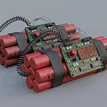 Red Dynamite Bundles Tied Together With Electronic Timer Circuit Boards And Digital 3d model