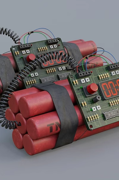 Red Dynamite Bundles Tied Together With Electronic Timer Circuit Boards And Digital 3d model