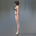 Female Game and Movie Character Standing in Black Bikini Pose 3D Model with Short Hair