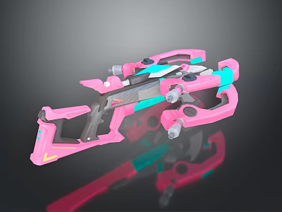 Sleek Futuristic Pink And Teal Crossbow Weapon Featuring Reflective Surface Design 3d model