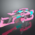 Sleek Futuristic Pink And Teal Crossbow Weapon Featuring Reflective Surface Design