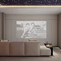 Modern Home Theater With Starry Ceiling Projector Screen And Sofa 3d model