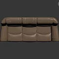 Beige Leather Three Seat Sofa With Stitched Details And Dark Brown Armrest Accents