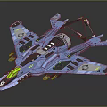 Futuristic Fighter Jet Model In Blue Gray With Detailed Wings Aerodynamic Fuselage And Green Accents