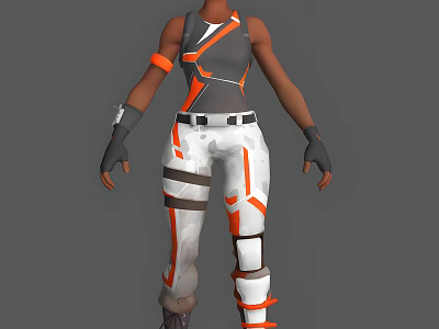 Game Movie Character Wearing Black Orange Sleeveless Top White Pants With Wrist Guards Knee Pads 3d model
