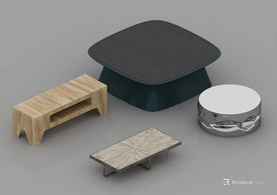 Diverse Coffee Tables With Wooden Metal And Patterned Designs In Square Round Rectangular Shapes 3d model