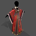 Elegant Traditional Chinese Costume On Mannequins With Red Brown Floral Patterns And Front Back Views