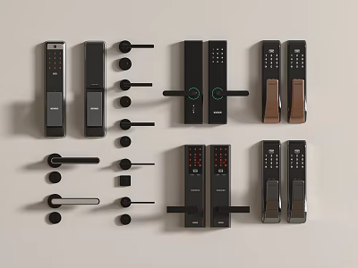 Modern Smart Door Locks And Door Handles With Digital Keypad Panels 3d model