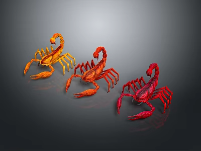Three Vibrant Colored Reptile Scorpion Figures In 3D Rendered Design 3d model