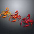 Three Vibrant Colored Reptile Scorpion Figures In 3D Rendered Design