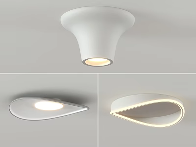 Modern White Ceiling Light Fixtures Featuring Curved Leaf and Circular Design Styles with Illumination 3d model