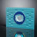 Blue Brick Wall Decorated With Circular Blue Device And Glowing Center 3d model