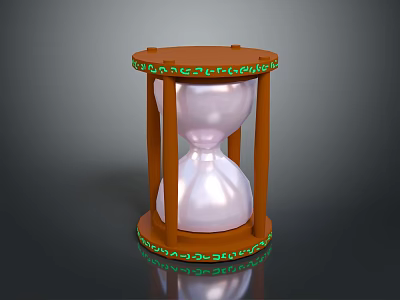 Decorative Wooden Hourglass With Green Patterns Top Base Transparent Glass And White Sand 3d model