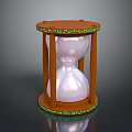 Decorative Wooden Hourglass With Green Patterns Top Base Transparent Glass And White Sand