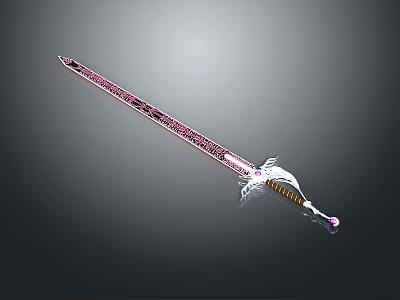 Ornate Sword Weapon With Intricate Patterns And Golden Hilt Design 3d model