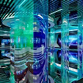 Futuristic Hi Tech Exhibition Hall With Illuminated Columns And Dynamic Light Patterns 3d model