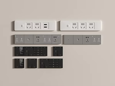 Various Colored Modern Switch Socket Panels With Multiple Sockets Design 3d model