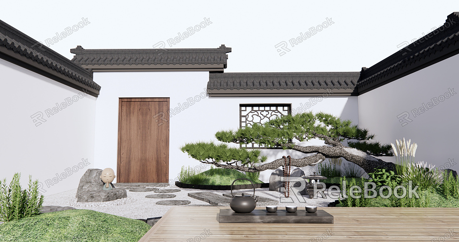 New Chinese Courtyard Dead Rock Courtyard Garden model