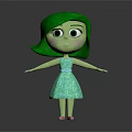 Cartoon Character With Green Hair Light Green Dress Big Eyes And Outstretched Arms