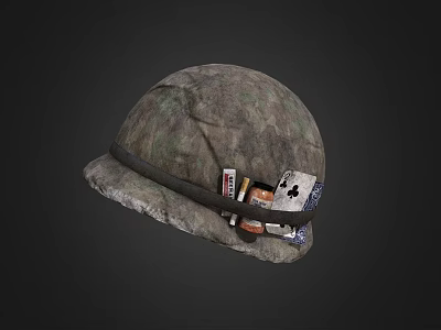 Vintage Camouflage Tactical Helmet Adorned With Playing Cards Ace Of Spades And Cigarette 3d model