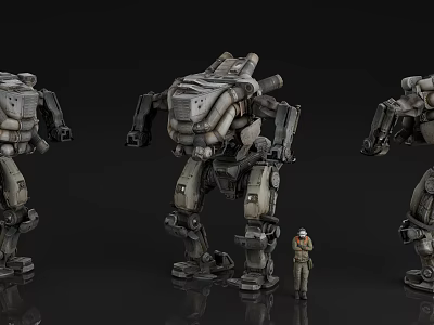 Detailed 3D Game Movie Character With Giant Mech And Human Figure Design 3d model