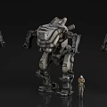 Detailed 3D Game Movie Character With Giant Mech And Human Figure Design