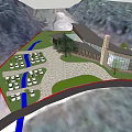 Scenic Mountain Visitor Center With Green Lawns Trees And Parking Area