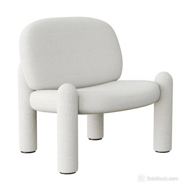 Modern White Accent Chair With Plush Cushioned Seat Curved Back And Rounded Arms 3d model 