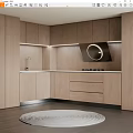 Modern Kitchen Interior With Light Wood Cabinets Built-in Stove And Countertop Lighting