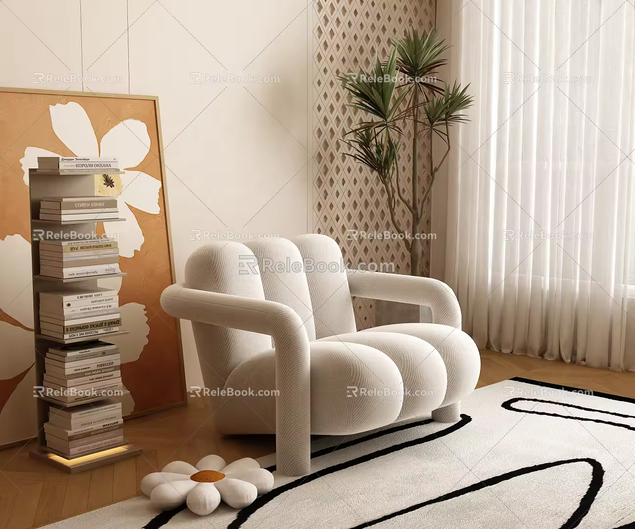 Modern Single Sofa Cream Single Sofa 3d model